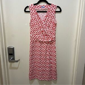 J. MacLaughlin Catalina Cloth Red & White Geometric Print Sleeveless Wrap Dress